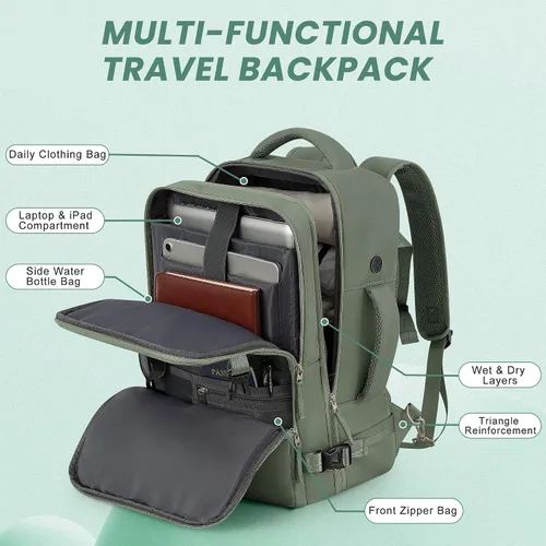 Miniatura 7 de Mochila de Viaje Sinaliy, Verde militar, Grande, Viajes