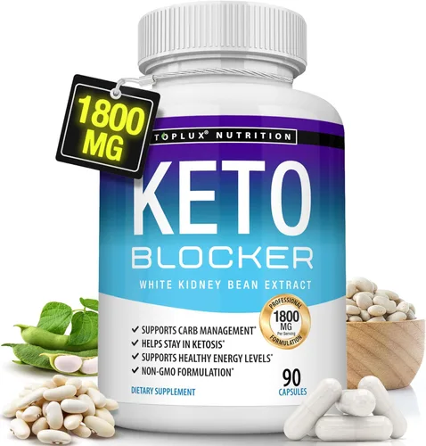 Toplux Keto Blocker Pills Extracto de frijol blanco - 1800 mg de cetosis natural, apoyo a la dieta Keto, para hombres y mujeres, 90 cápsulas,