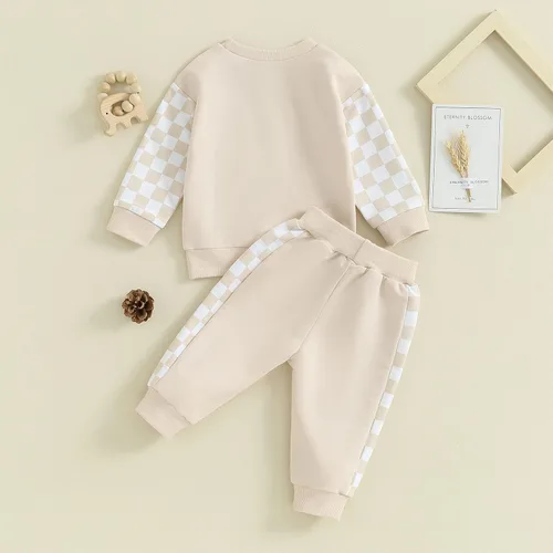 Miniatura 53 de Conjunto de ropa de otoño e invierno para bebé niño pequeño, sudadera de manga larga con colores contrastantes, pantalones elásticos para recién