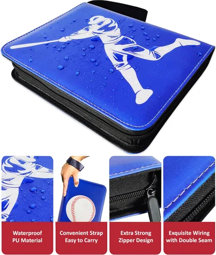Miniatura 4 de Carpeta de tarjetas de béisbol con 900 bolsillos, 50 fundas de béisbol, carpeta grande de béisbol, 3 anillos con cremallera, soporte para tarjetas
