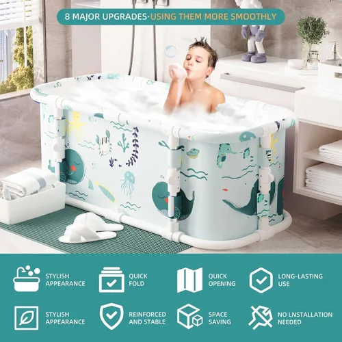 Miniatura 7 de Bañera portátil, bañera plegable de 47" sin instalación, 7 capas de espesor con soporte metálico, bañera de terapia para cabina de ducha, bañera