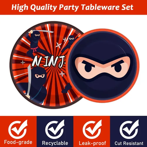 Miniatura 4 de 96 piezas de suministros de decoración de fiesta Ninja Master, juego de vajilla temática de karate, platos de postre, servilletas, tenedores