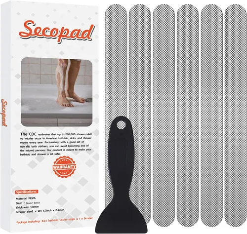 Miniatura 9 de Secopad Calcomanías de ducha antideslizantes originales para bañera y ducha, tiras de seguridad adhesivas fuertes con raspador, ideal para familias