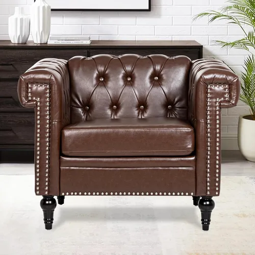 Miniatura 11 de Sofá Chesterfield de piel sintética negra para sala de estar, asiento profundo, cómodo sofá de 3 plazas de gran tamaño, con botones, con cabeza