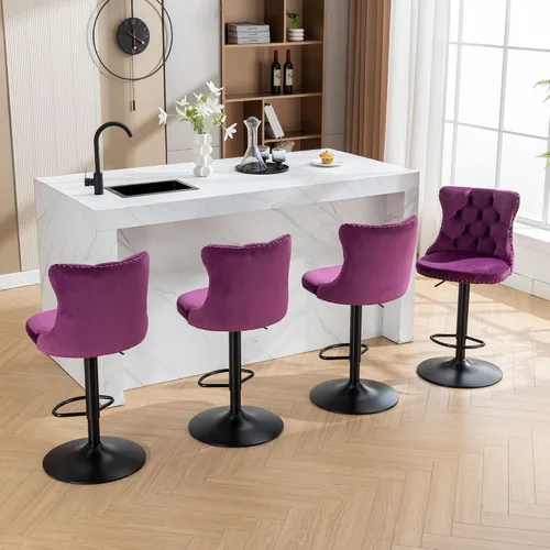 Miniatura 128 de Aoowow Juego de 2 taburetes de bar giratorios, taburetes de bar ajustables con respaldo de terciopelo copetudo, sillas de bar modernas tapizadas