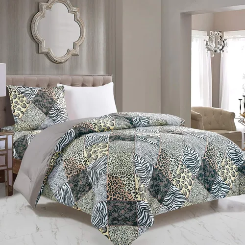 WPM - Edredón de 2 piezas con estampado de animales y funda de almohada, ropa de cama tamaño individual, diseño de leopardo, cebra, jirafa, selva,