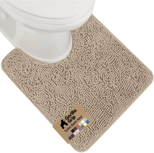 Miniatura 77 de Gorilla Grip - Tapete de baño afelpado, absorbente, peludo, de felpilla, para base de inodoro cuadrada, reverso de goma, suave, de microfibra, claro