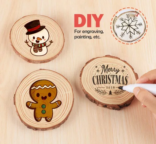 Miniatura 4 de ilauke Rebanadas de madera para manualidades de 3.5 a 4 pulgadas, manualidades de madera sin terminar, 16 piezas de madera natural con corteza