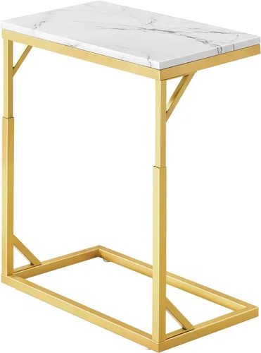 Miniatura 10 de Mesa auxiliar en forma de C, mesa de sofá pequeña con marco de metal, mesa auxiliar de altura ajustable para sofá, sala de estar, dormitorio, mesita