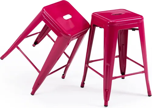 Miniatura 33 de Vogue Furniture Direct 24" Taburetes de bar de metal sin respaldo negros para interiores/exteriores, altura para encimera con asiento cuadrado