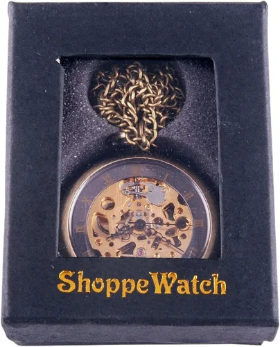 Miniatura 6 de ShoppeWatch Reloj de bolsillo mecánico de viento de mano estilo steampunk de cara abierta con cadena - PW12, Mecánico