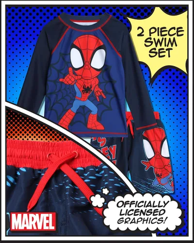 Miniatura 2 de Marvel Conjunto de camiseta de natación y traje de baño para niños, 2 piezas Spiderman Spidey & His Amazing Friends UPF50+ (2T-12)