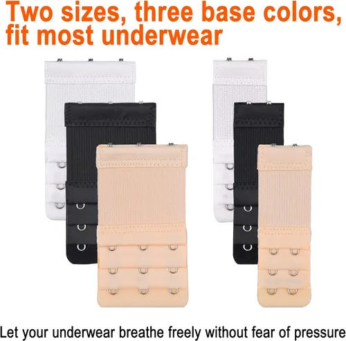 Miniatura 7 de 6 extensiones de brasier para mujer, 2 ganchos3 ganchos, cómoda correa de extensión de brasier elástica (negro, blanco, nude), Desnudo, Negro, Blanco