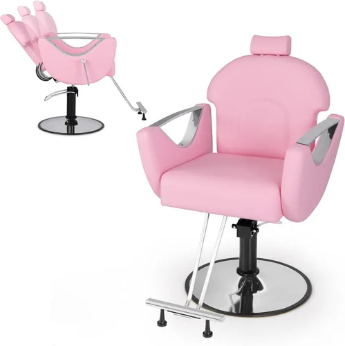 Miniatura 10 de Giantex Silla de peluquería reclinable, silla de salón para estilista, giratoria de 360 grados, altura ajustable y reposacabezas, bomba hidráulica