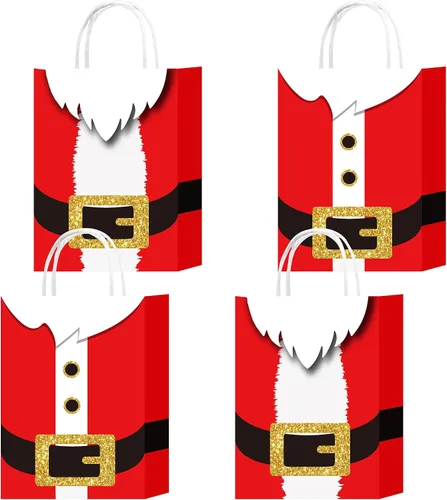 Miniatura 8 de HongXingHai Bolsas de regalo de Navidad con asas, paquete de 16 bolsas de papel kraft con diseño de copo de nieve, bolsas reutilizables para fiestas