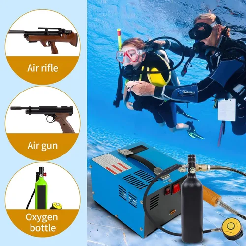 Miniatura 6 de Compresor de aire PCP 4500Psi/30Mpa sin agua/aceite PCP bomba de aire, compresor automotriz de 12 V CC 110 V CA PCP pistola de aire con convertidor
