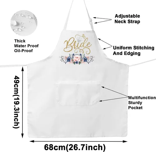 Miniatura 2 de WZMPA Delantal de novia para el día de la boda, regalo de despedida de soltera, delantal ajustable con bolsillo para compromiso boda