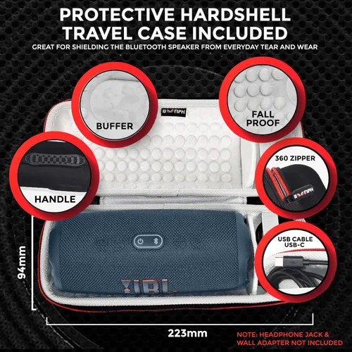 Miniatura 4 de JBL Charge 5 - Paquete de altavoz portátil Bluetooth inalámbrico impermeable con estuche protector portátil de transporte rígido - Azul Rojo