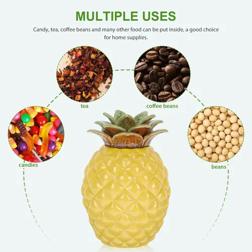 Miniatura 3 de BESTonZON Bote de té con forma de piña de 5.23 pulgadas de cerámica hermética para almacenamiento de té, tarro organizador para café suelto, azúcar