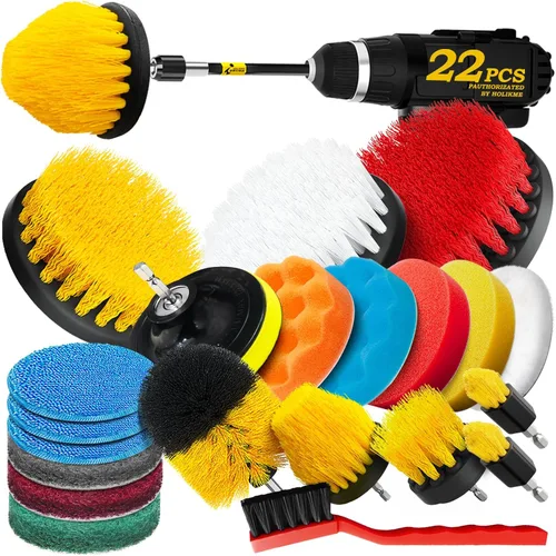 Miniatura 8 de Holikme Juego de 22 piezas de accesorios para cepillo de taladro, almohadillas de fregado y esponja, almohadillas de pulido, cepillo de limpieza
