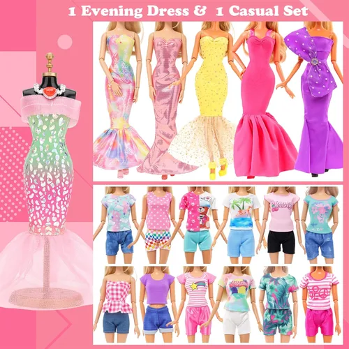 Miniatura 3 de BARWA - Paquete de 116 prendas y accesorios para muñecas, 5 vestidos de novia, 9 vestidos de moda, vestido deslizante, 3 tops, 3 pantalones, 2