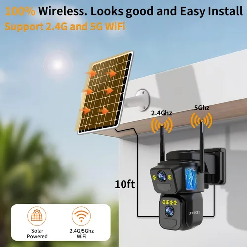 Miniatura 3 de LETSCEE Cámaras de seguridad de doble lente inalámbricas para exteriores, cámaras solares para seguridad en el hogar, detección de movimiento