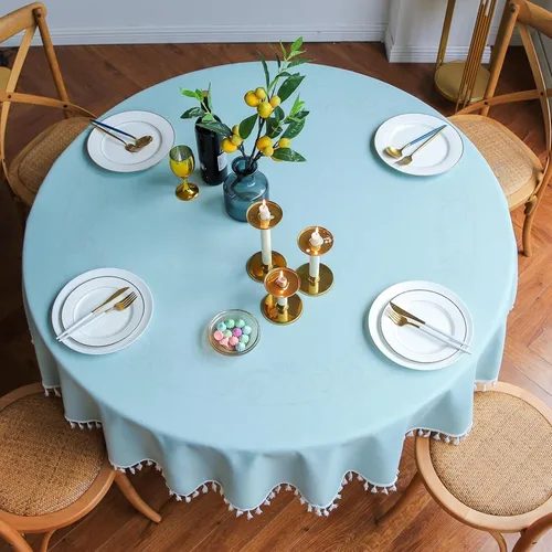 Miniatura 3 de Party Tablecloth, Round 47 inch, Beige, Polyester Solid Color Table Decorations