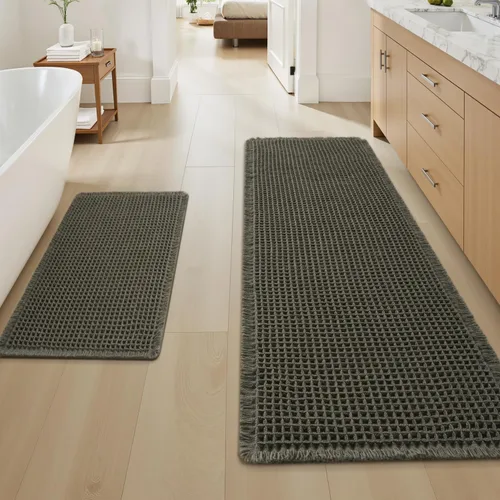 Miniatura 65 de AMOAMI Tapete de baño mejorado con diseño de gofre, súper absorbente, antideslizante, para suelo de baño, lavable a máquina, con borlas, tapetes