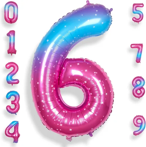 Miniatura 15 de Globo de número 0 de 40 pulgadas para niño o niña grande estrellado 0-9, globo de Mylar grande del número 0, globos de feliz cumpleaños 0