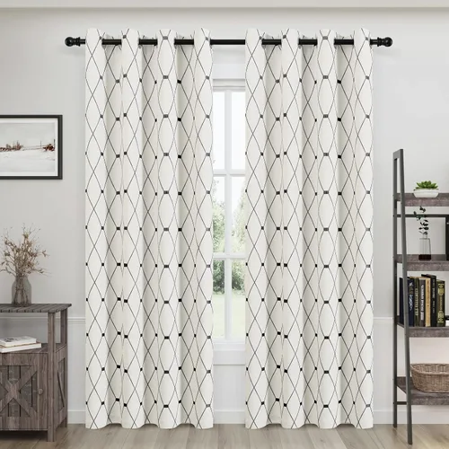Miniatura 14 de Joywell Cortinas jacquard con ojales para sala de estar, 108 pulgadas de largo, línea ondulada negra con patrón de puntos, cortinas bordadas