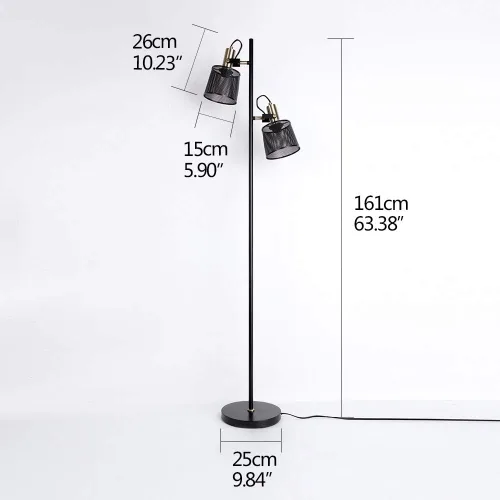 Miniatura 6 de Lámparas de pie de malla metálica de hierro retro industrial de 2 vías con interruptor ajustable enchufable para sala de estar, dormitorio, oficina