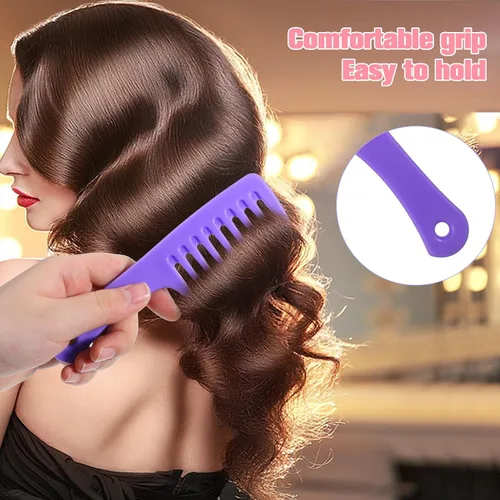Miniatura 6 de Mini peine de dientes anchos, 2 piezas de peines pequeños portátiles de plástico desenredante de dientes grandes para mujeres, rizado, largo y húmedo