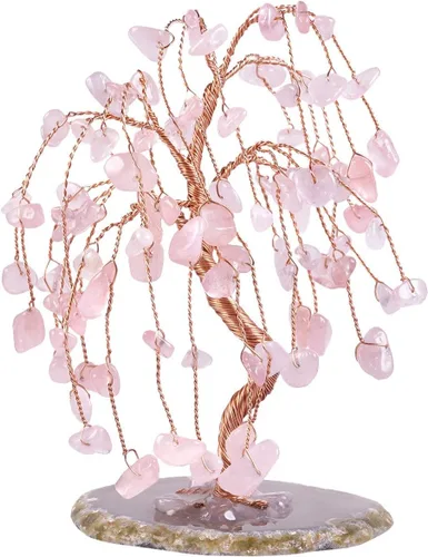 Miniatura 11 de SUNYIK Juego de árbol de dinero de peridoto hecho a mano sobre base de rodajas de ágata natural, árbol de la vida, cristales curativos con virutas