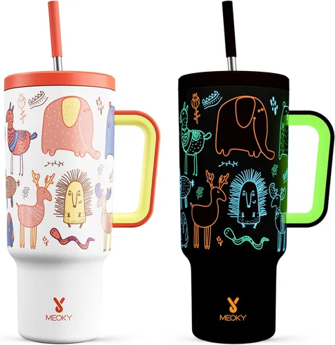 Miniatura 41 de Meoky - Vaso de 30 oz con asa, tapa y pajilla, taza de viaje térmica de acero inoxidable 100% a prueba de fugas, para portavasos, mantiene el frío
