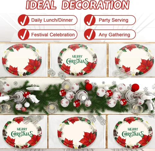Miniatura 6 de 50 PCS Platos de Papel Ovalados de Navidad Grandes de 11" Desechables Tema de Flor de Pascua Decoraciones de Fiesta Suministros Florales de Invierno
