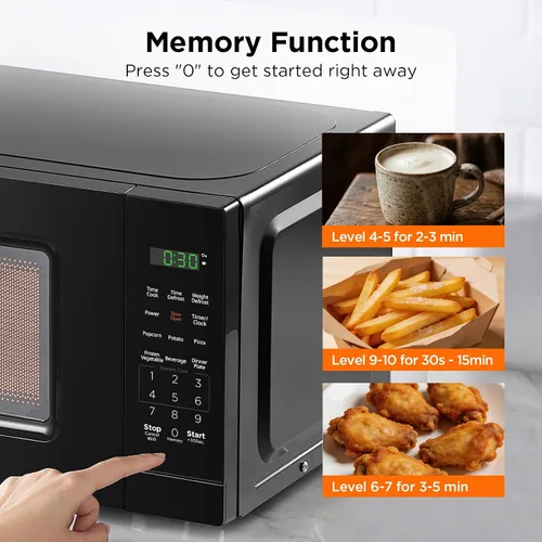 Miniatura 9 de Horno microondas compacto de 0.7 pies cúbicos, 700 W, 11 niveles de potencia, 6 preajustes, bloqueo de seguridad para niños, pantalla LED, puerta