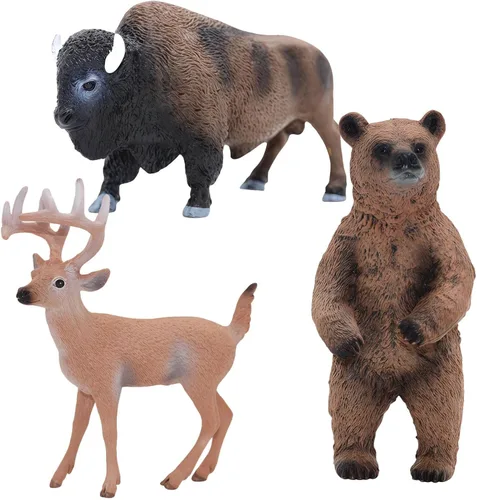 Miniatura 7 de Gemini&Genius Juguetes de animales salvajes, ciervos, bisontes, figuras de oso, figuras de acción realistas de vida silvestre, animales