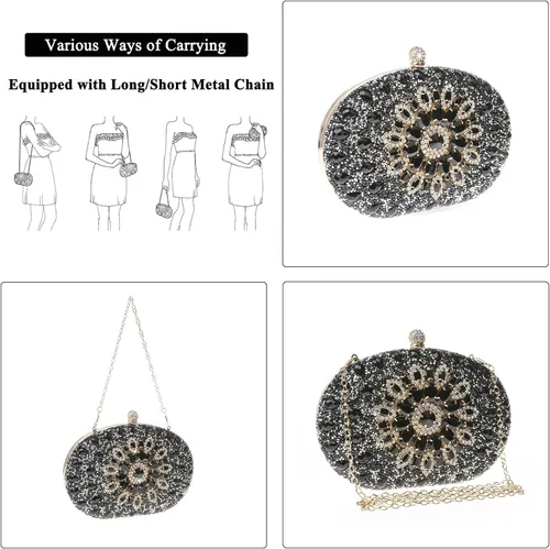 Miniatura 4 de COAIMANEY Bolso de mano brillante con purpurina para mujer bolso de noche bolso de hombro para boda fiesta de graduación