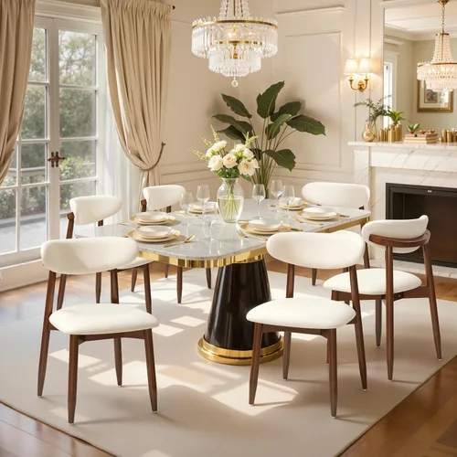 Miniatura 23 de CHUN YI Juego de 2 sillas de comedor tapizadas de madera maciza, sillas auxiliares de cocina de tela moderna de mediados de siglo con respaldo Beige