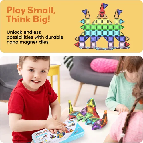 Miniatura 7 de PicassoTiles Nano Tiles - Juego de construcción de edificios magnéticos con estuche de almacenamiento de estaño, compacto y colorido, juego