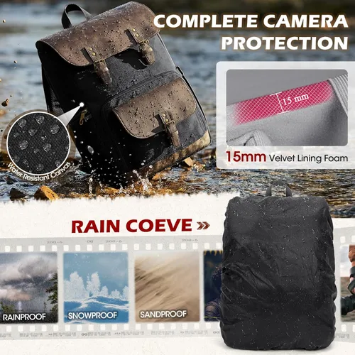 Miniatura 5 de RAINSMORE Bolsa profesional para cámara DSLR/SLR sin espejo, impermeable, 15.6 pulgadas, mochila de fotografía para laptop con acceso lateral, Negro