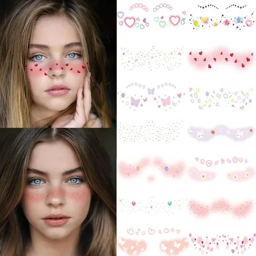 Miniatura 8 de 14 hojas de calcomanías de tatuajes temporales para mujeres, con purpurina, mariposa, corazón, flores, maquillaje, impermeables, accesorios