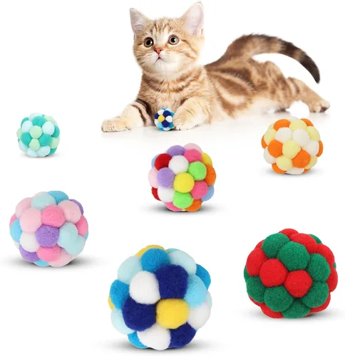 Miniatura 7 de TUSATIY Pelotas de juguete para gatos con campanilla, 3 piezas, coloridas bolas suaves y peludas con campanilla integrada para gatos, juguetes