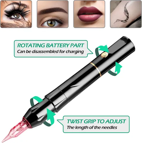 Miniatura 2 de Charme Princesse Máquina de maquillaje permanente Tatuaje Pluma de cejas Maquillaje Rotary Machine Pen con 2 baterías, 5 agujas de cartucho