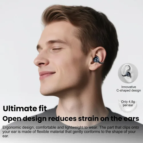 Miniatura 2 de Auriculares inalámbricos con clip Bluetooth 5.4, auriculares de oreja abierta con micrófono, reproducción de 60 horas, cancelación de ruido, Negro