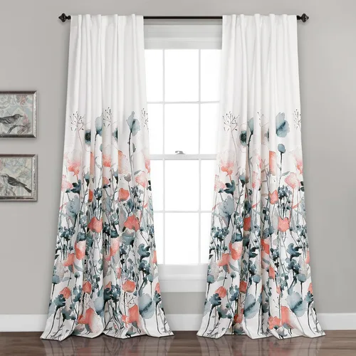 Lush DÉCOR Zuri Flora - Juego de cortinas filtrantes de luz para sala, comedor, dormitorio (par), 84 x 52 pulgadas, azul y coral, 2 unidades