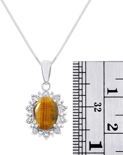 Miniatura 3 de Rylos Collares para mujer, oro blanco de 14 quilates, collar con colgante de diamante y ojo de tigre, con cadena de 18 pulgadas, halo inspirado