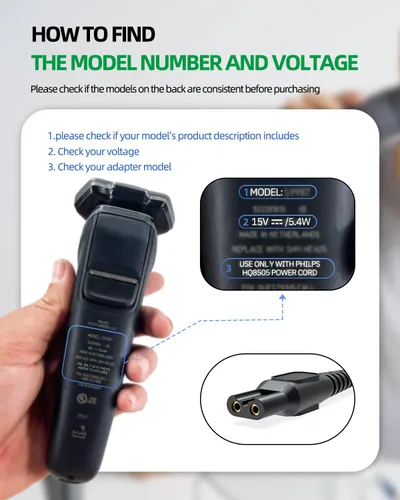 Miniatura 2 de Cargador de 15 V apto para Philips Norelco HQ8505 MG5750 MG7750 MG7770 MG7790 QP6531 QP6530 QP6510 QP6520 QP6550 afeitadora eléctrica de repuesto