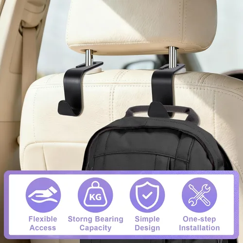 Miniatura 6 de BFXM Paquete de 6 ganchos para reposacabezas de asiento de automóvil, accesorios de automóvil para mujeres y hombres, gancho de soporte para colgar