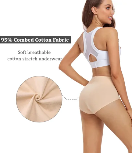 Miniatura 4 de wirarpa Ropa interior de algodón para mujer, de cintura alta, cobertura completa, paquete de 4 unidades (talla regular y grande)